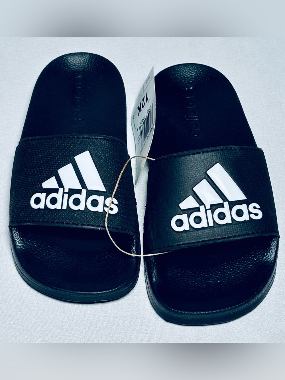 Adidas Adilette Shower Slides Kids Size 12K Black White NEW w Tags